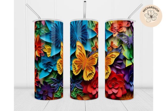 20oz 3D Rainbow Flower Butterfly Tumbler
