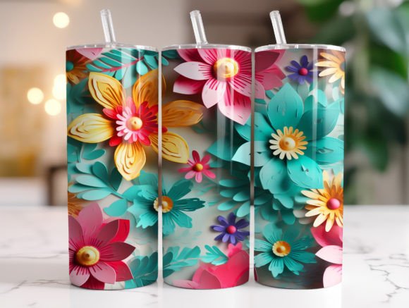 Enhance Your Brand with 3D Spring Flowers 20 Oz Tumbler Wrap