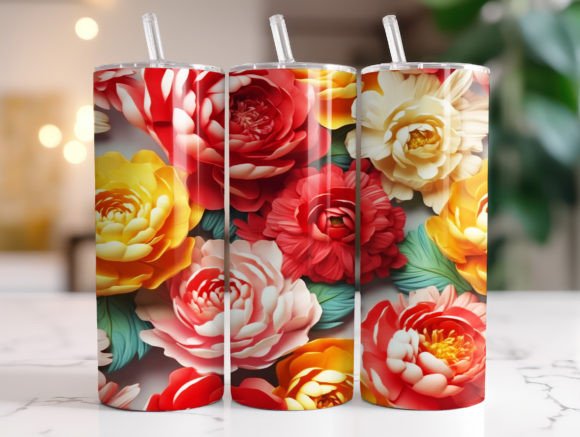 Enhance Your Drinkware with 3D Flowers 20 Oz Tumbler Wrap