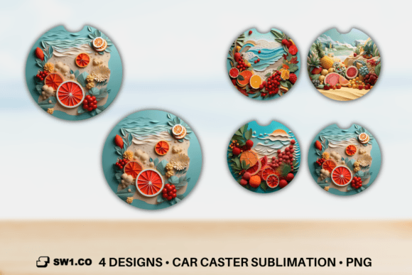 Fruit Sea Car Coaster Sublimation PNG: A Unique and Practical Accessory for Your Vehicle