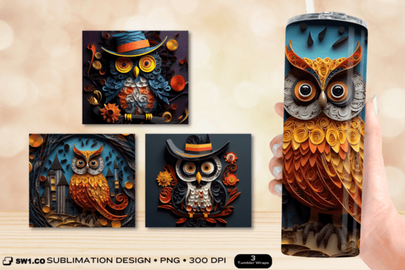 Paper Art Owl Tumbler Wrap Sublimation