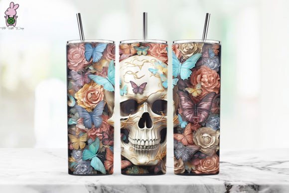 Stunning 3D Skull Butterfly Tumbler Wrap
